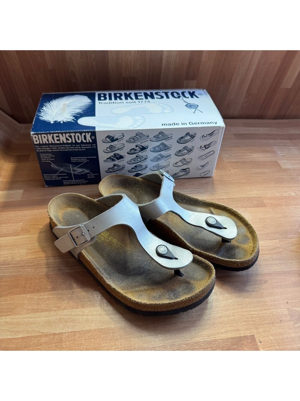 Birkenstock Gizeh thong sandals size 39 silver